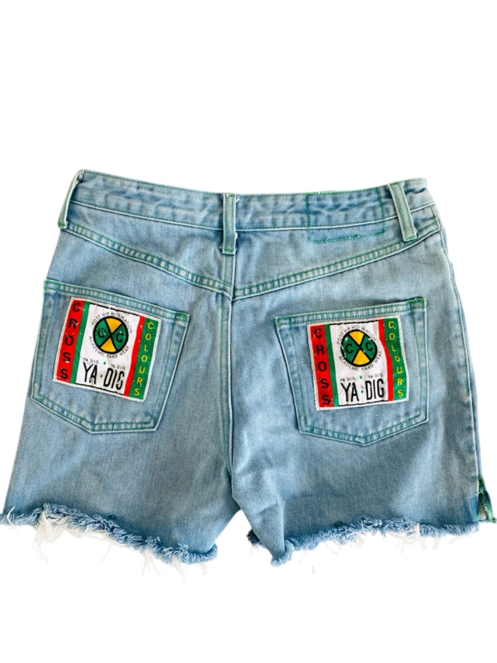 Cross Colours  Denim Jeans Shorts 
Vintage Hip Hop Retro Streetwear Blue Sz 26